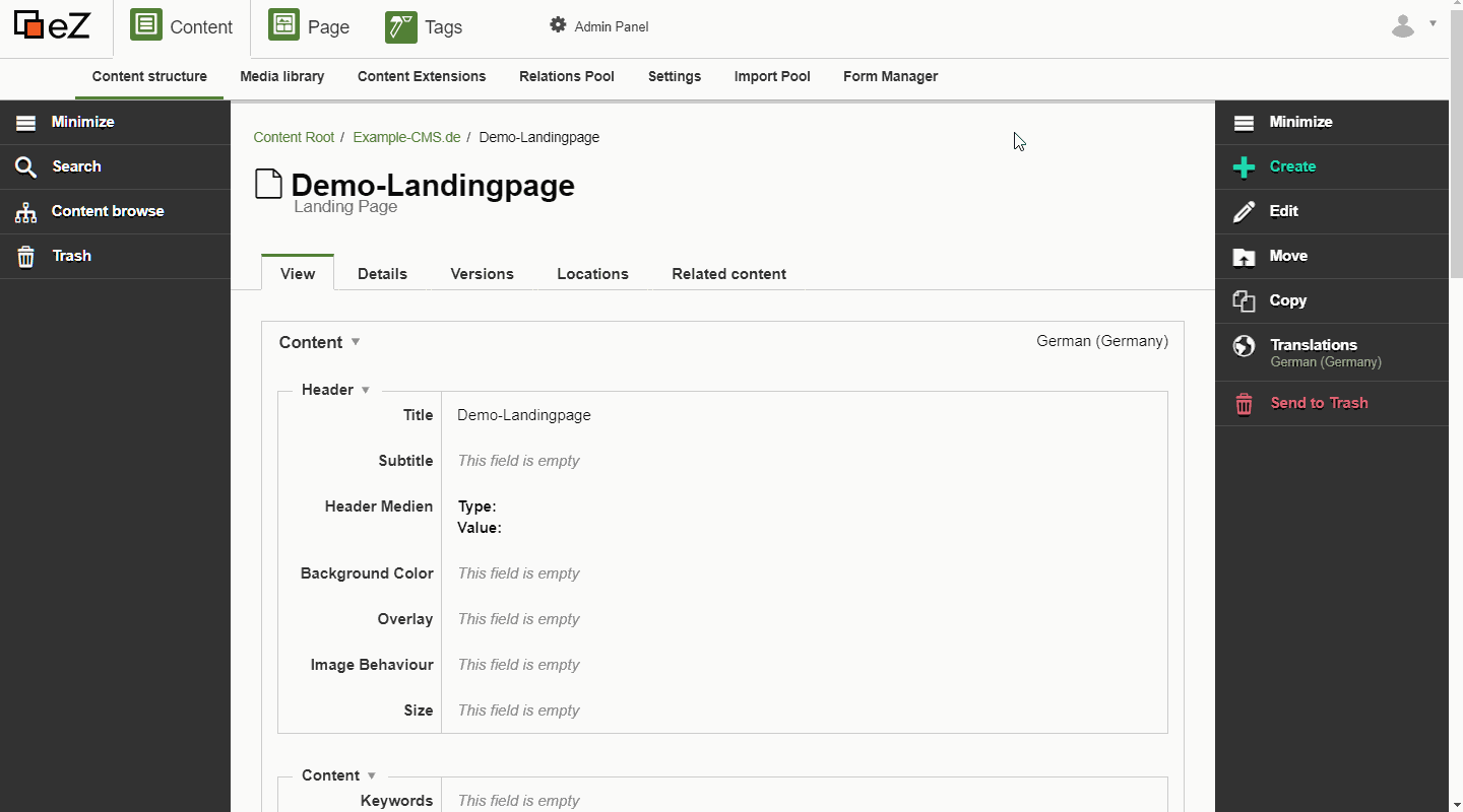 2. Ansicht der Landingpage im Page Builder / Hinzufügen eines Blocks/Teaser