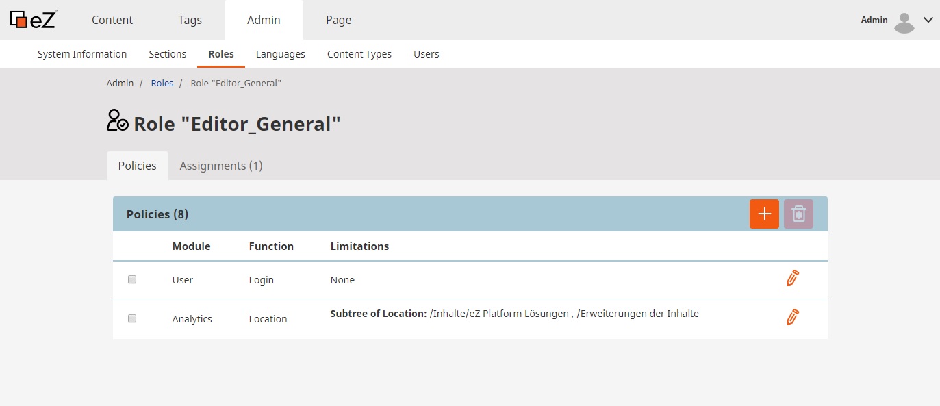 eZ Platform Google Analytics Rollen und Richtlinien