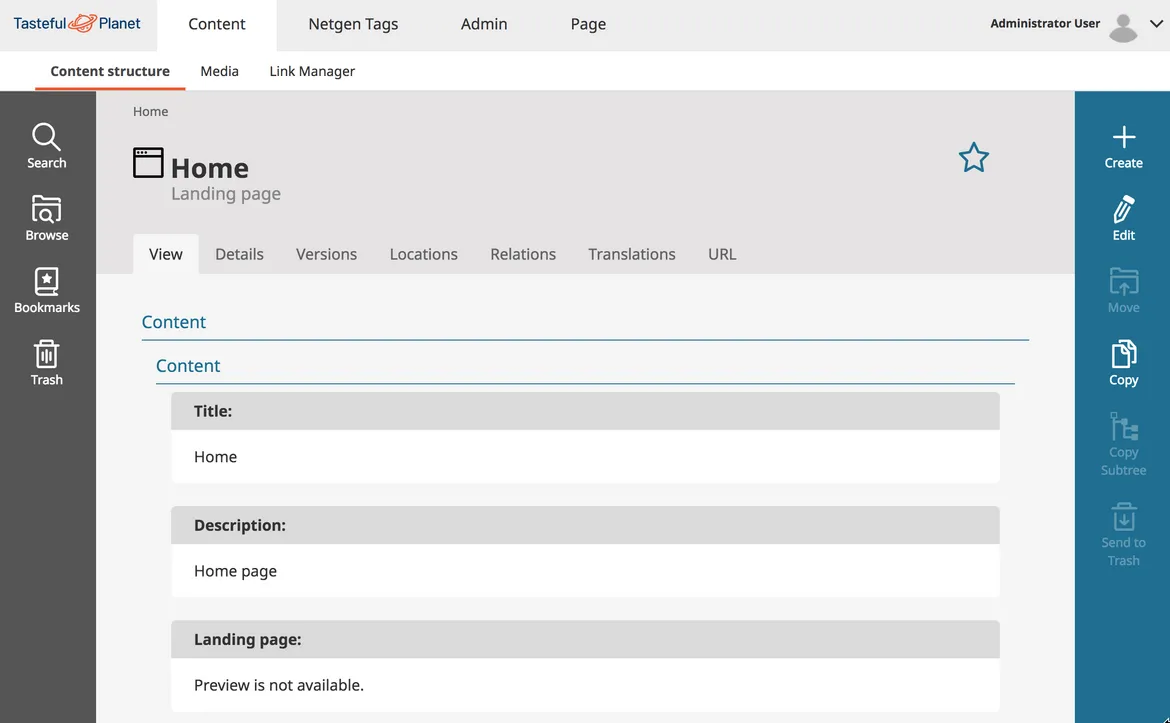 eZ Platform 2.2 Administrationsoberfläche
